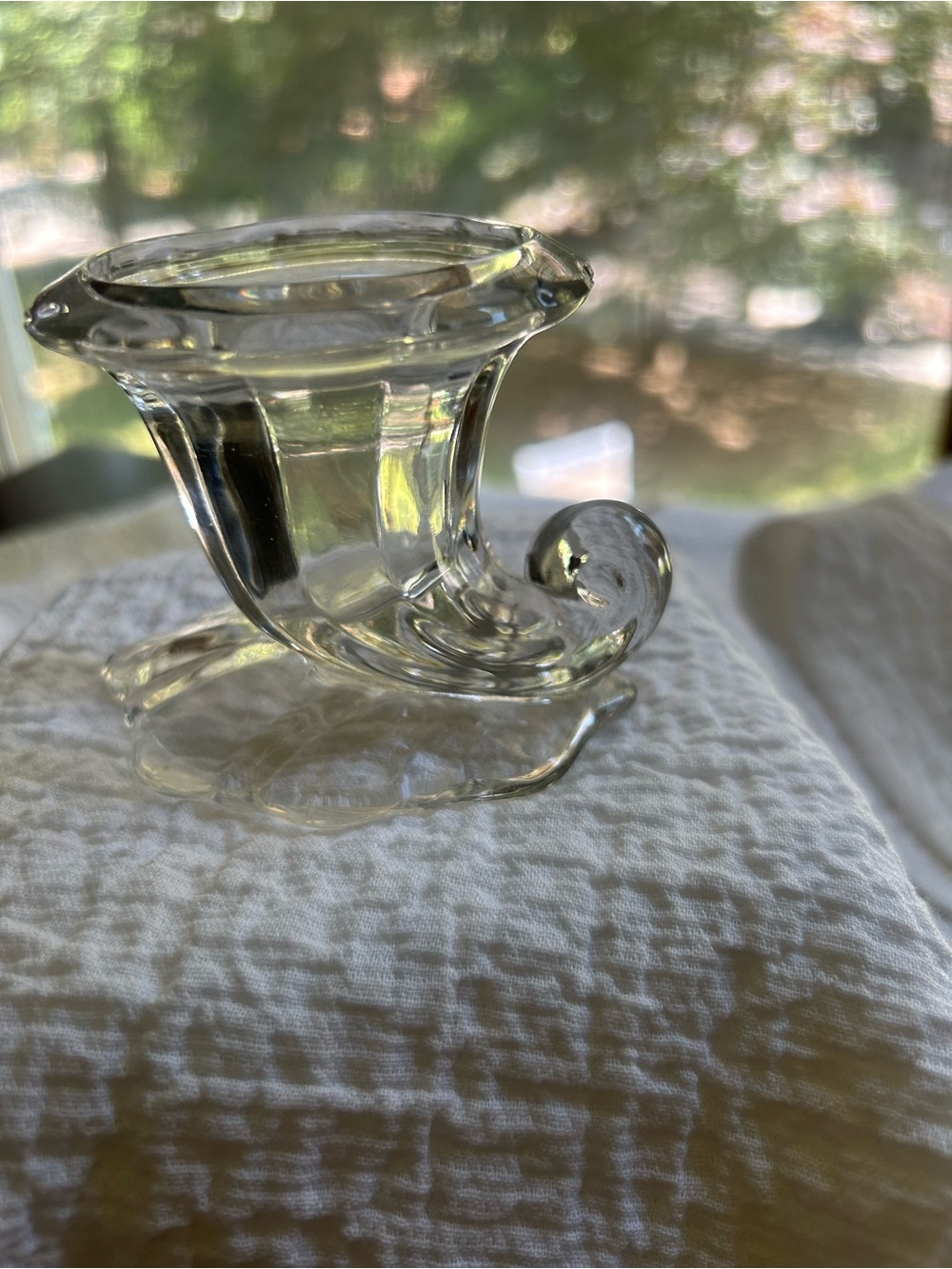 Clear Glass Cornucopia Bud Vase